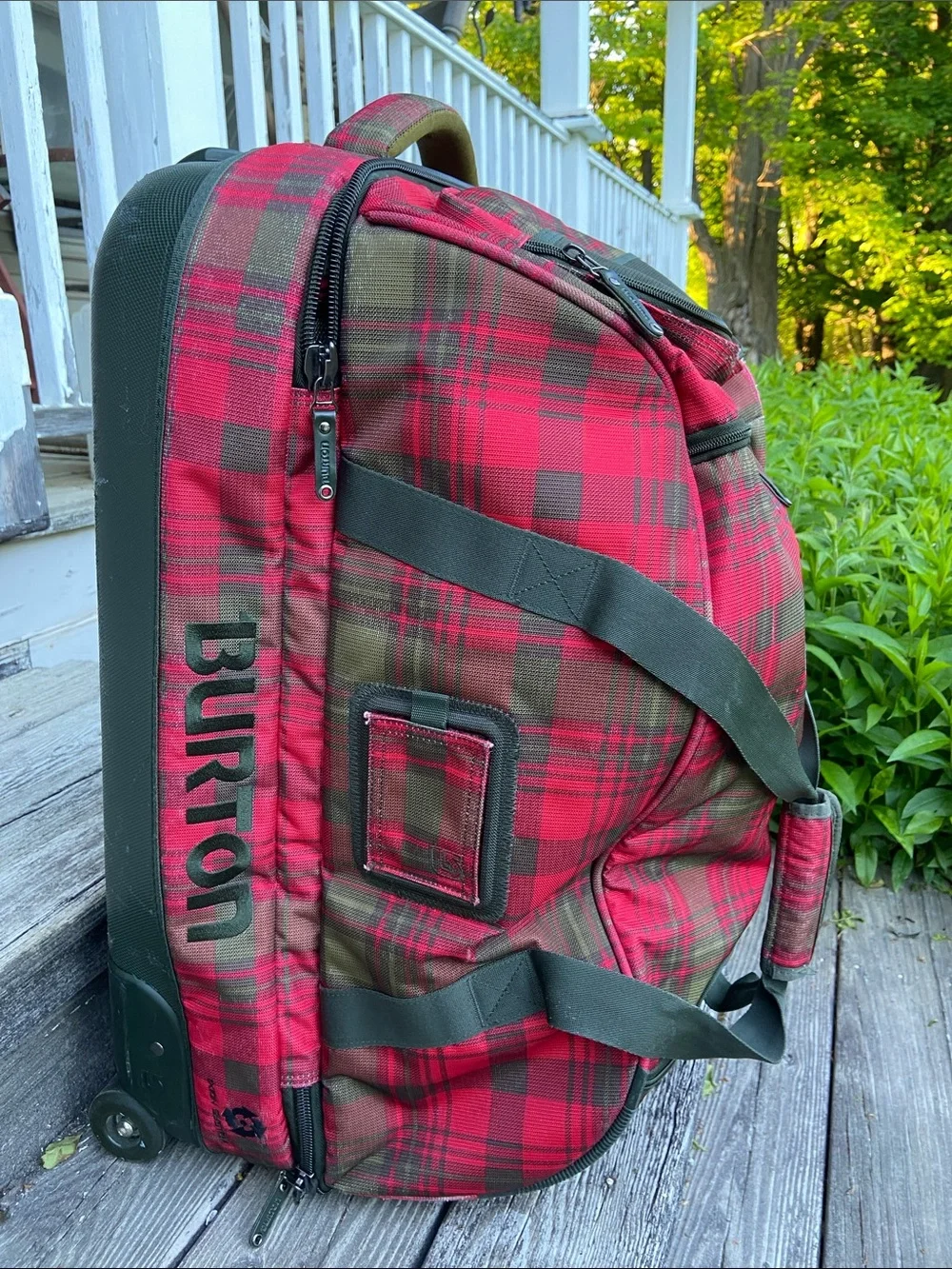 BURTON Luggage Plaid Wheelie Double Deck Rolling Travel Bag in Red